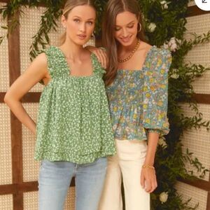 NWOT Hyacinth House Green Floral Top